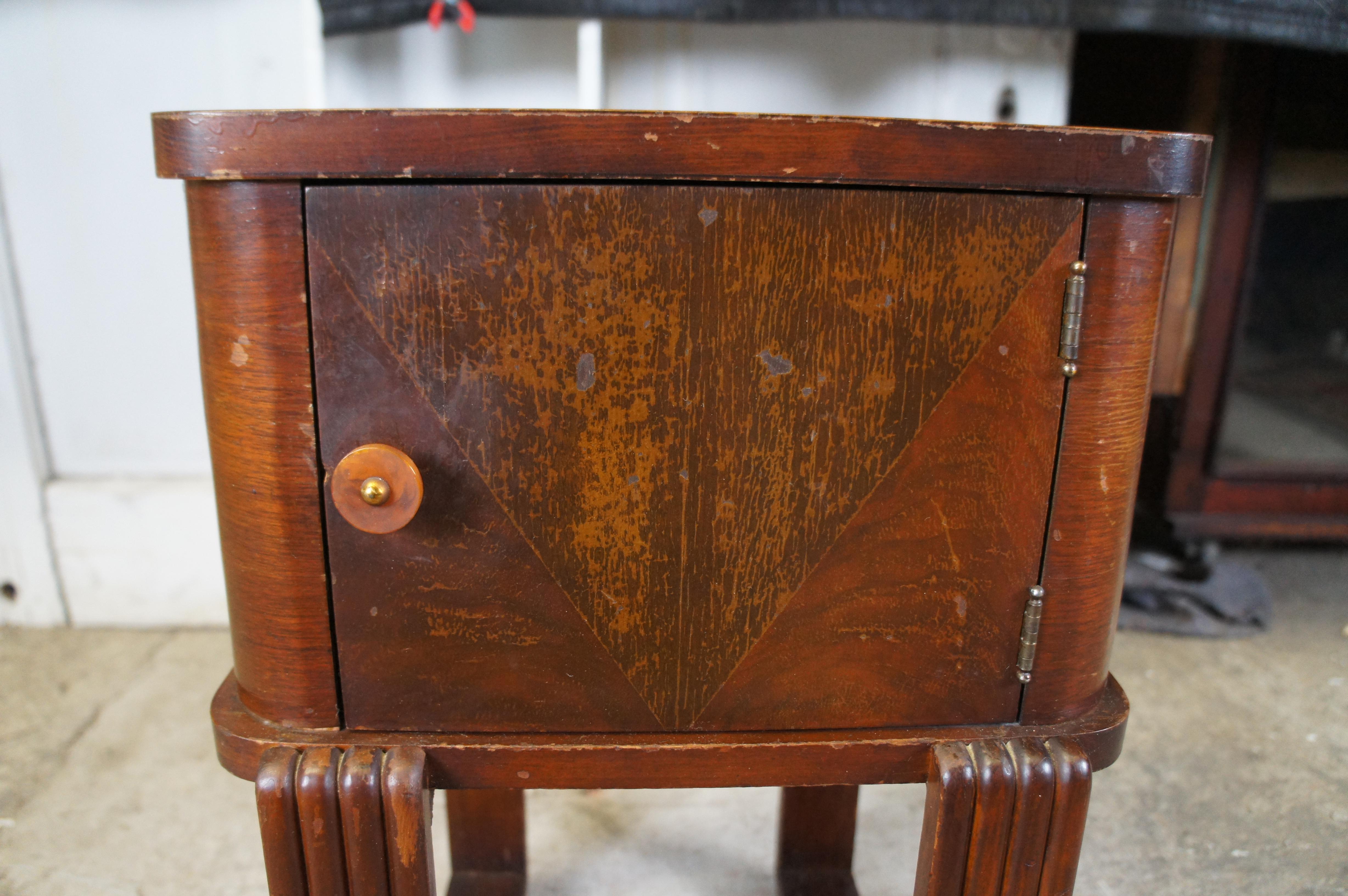 Antique Art Deco Walnut Copper Humidor Smoking Stand Side Table 22