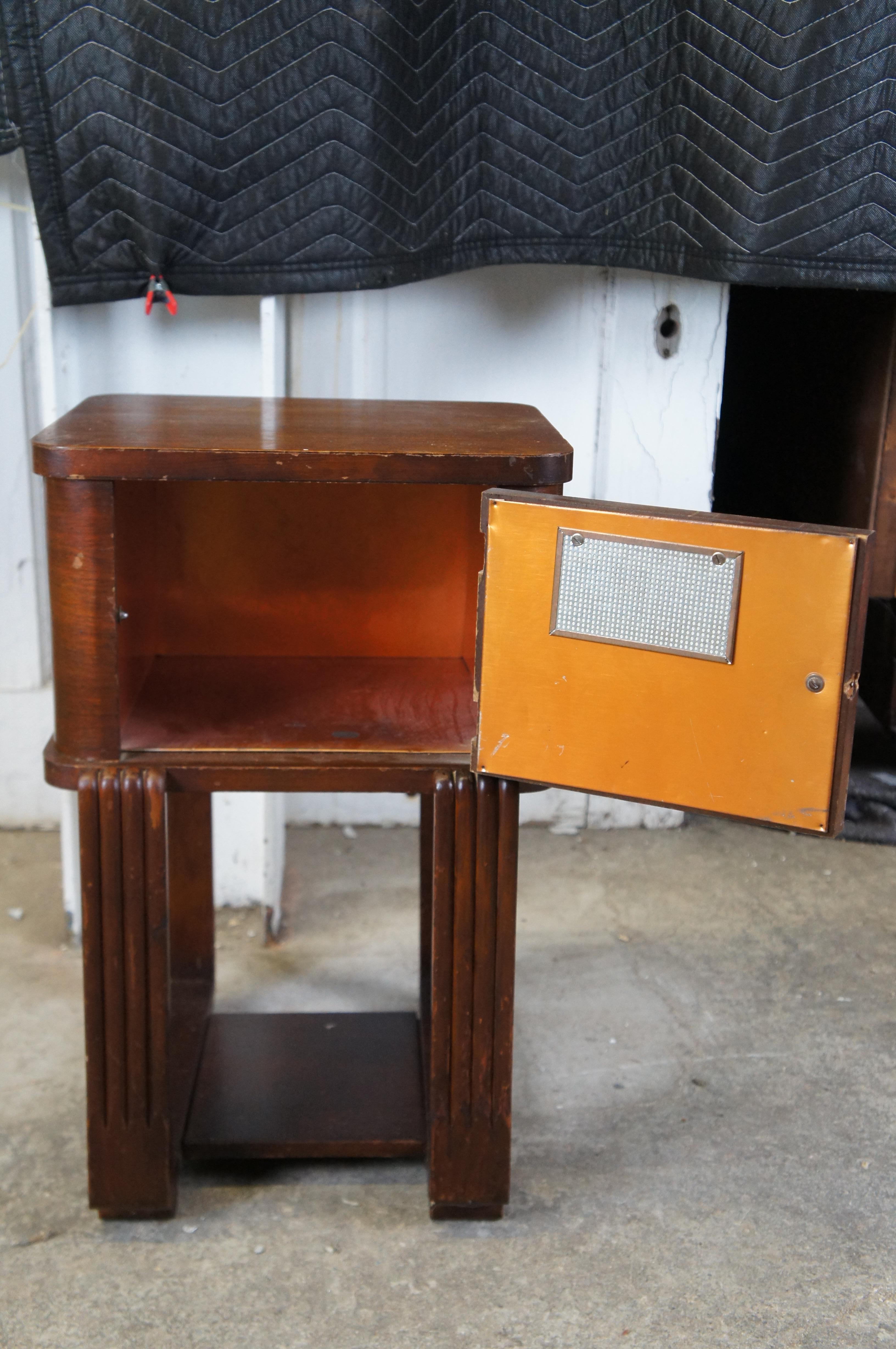 Antique Art Deco Walnut Copper Humidor Smoking Stand Side Table 22