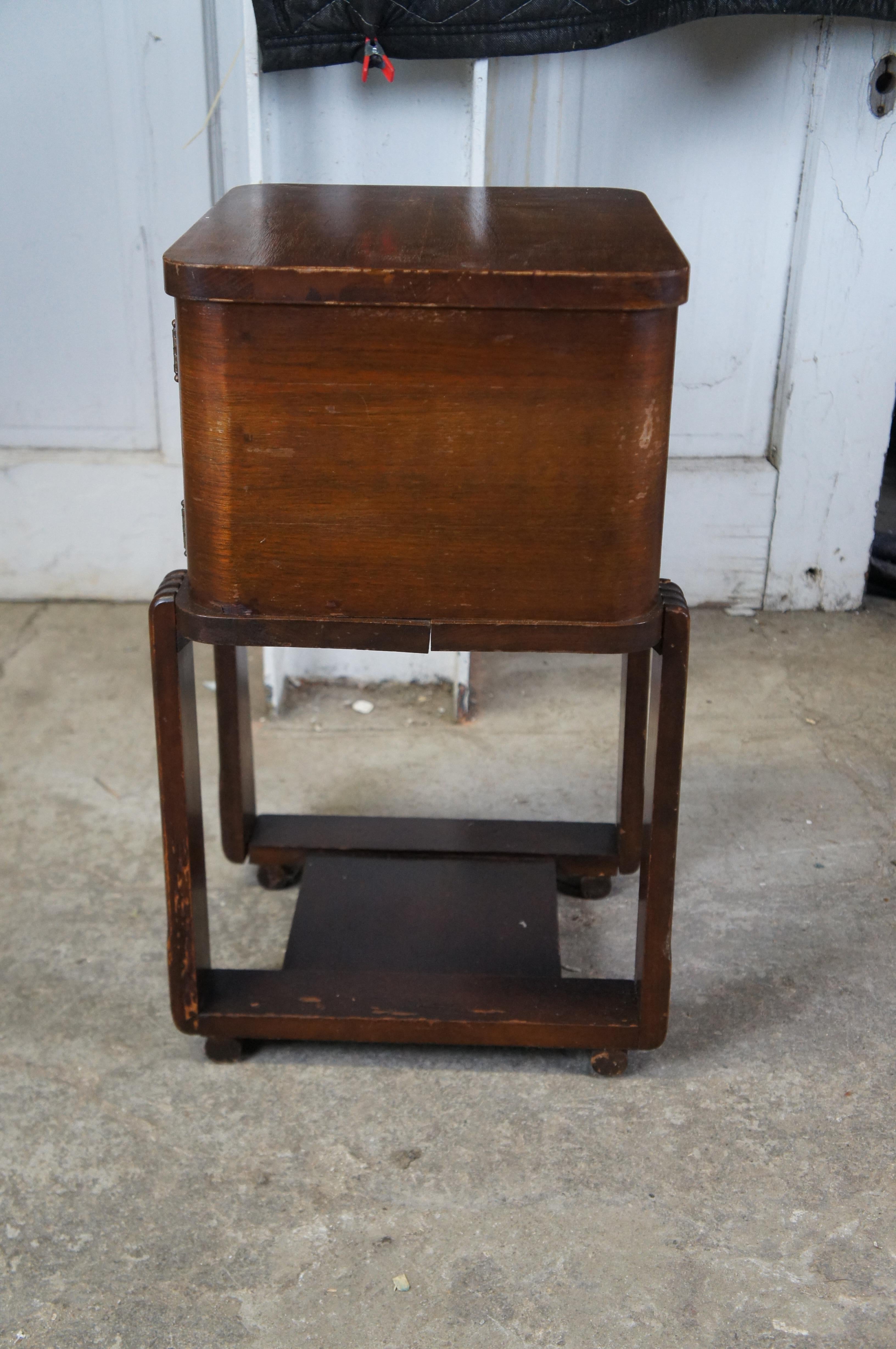 Antique Art Deco Walnut Copper Humidor Smoking Stand Side Table 22