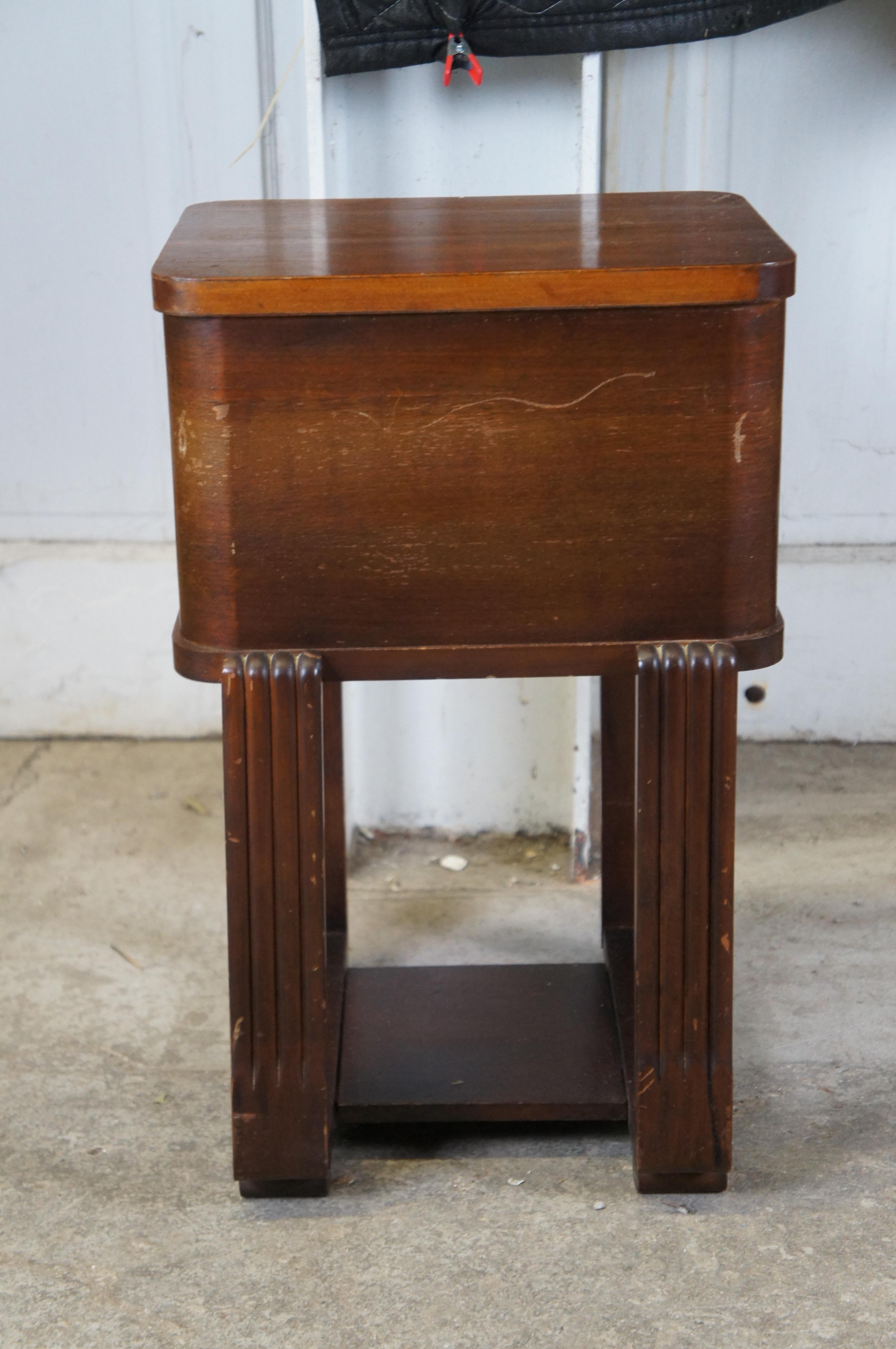 Antique Art Deco Walnut Copper Humidor Smoking Stand Side Table 22