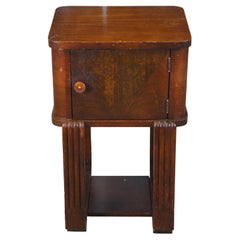 Antique Art Deco Walnut Copper Humidor Smoking Stand Side Table 22"