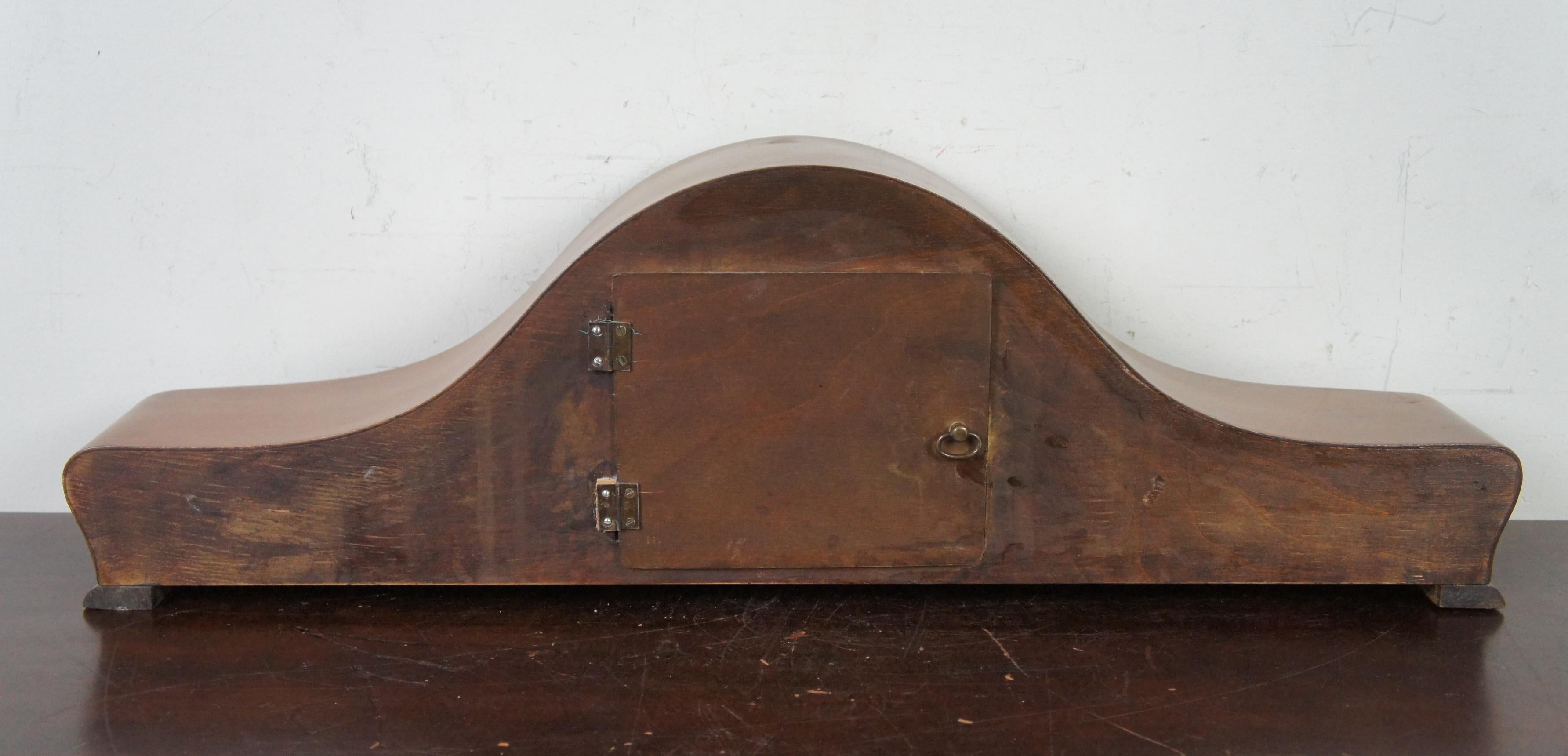 Antique Art Deco Walnut Mantel Desk Clock Key Wound Chiming Bauhaus 2
