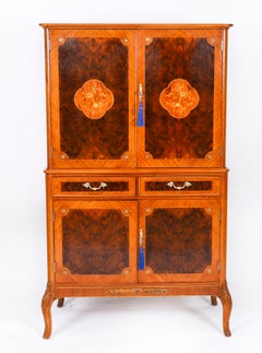 Antique Art Deco Walnut Marquetry Cocktail Cabinet Dry Bar by Epstein C 1930