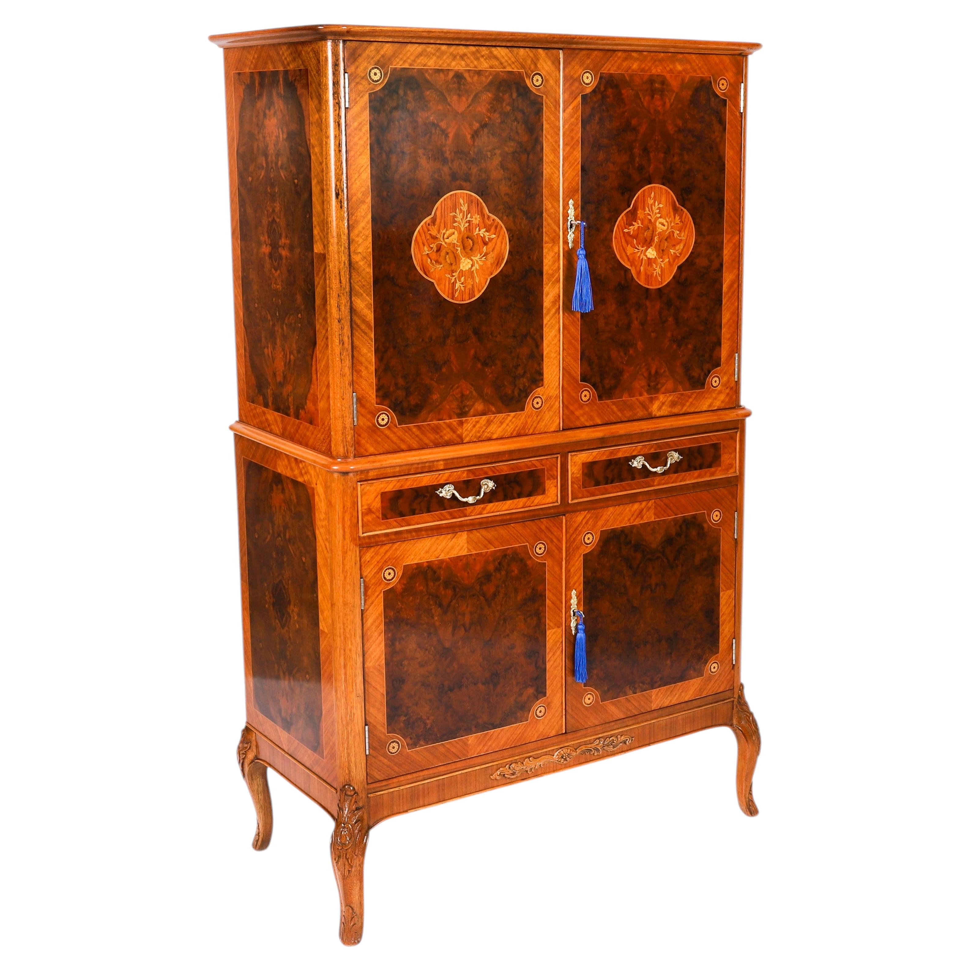 Antique Art Deco Walnut Marquetry Cocktail Cabinet Dry Bar by Epstein C 1930