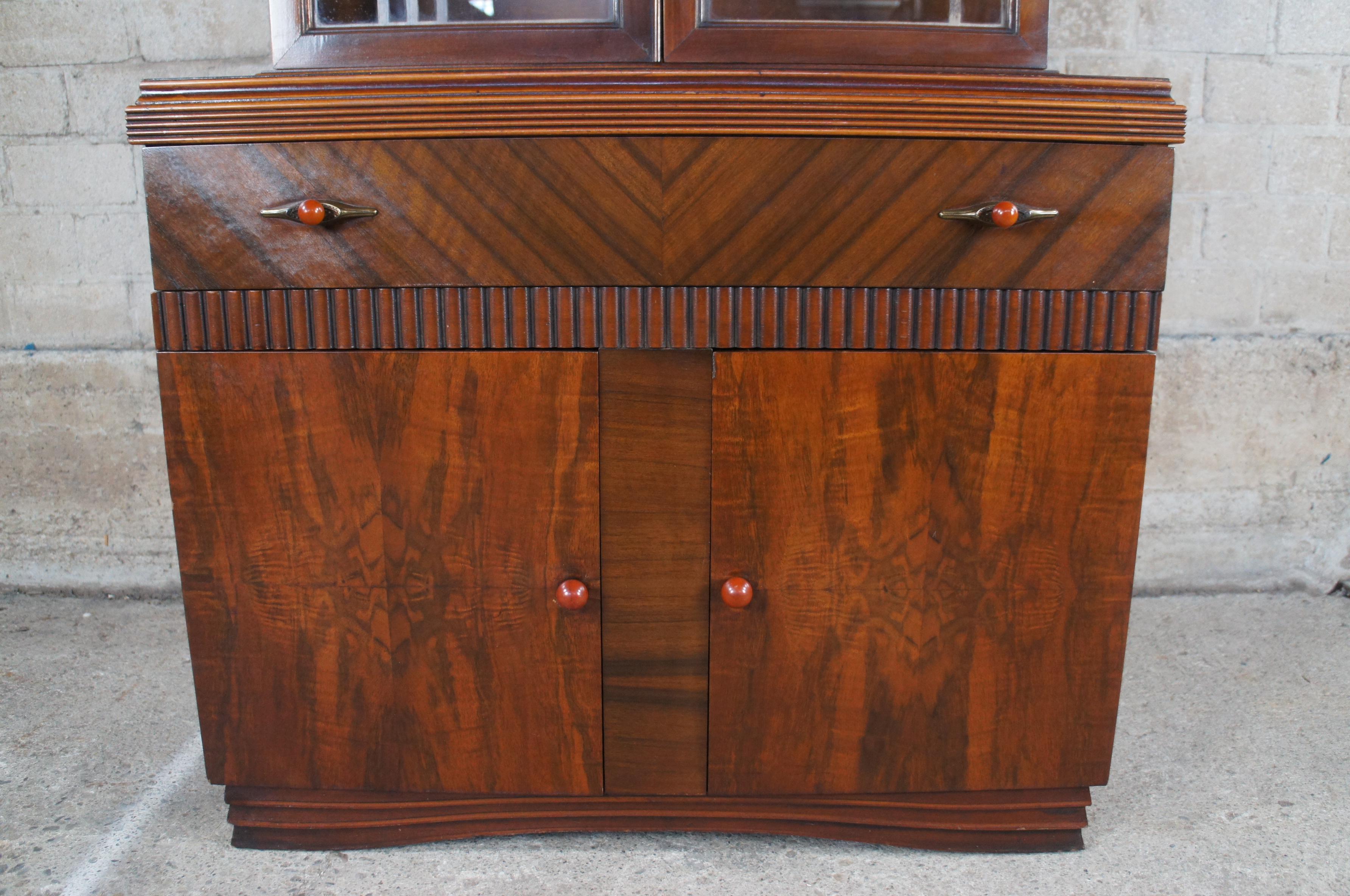 Antique Art Deco Walnut Stepback Cupboard China Display Cabinet Boookcase 1