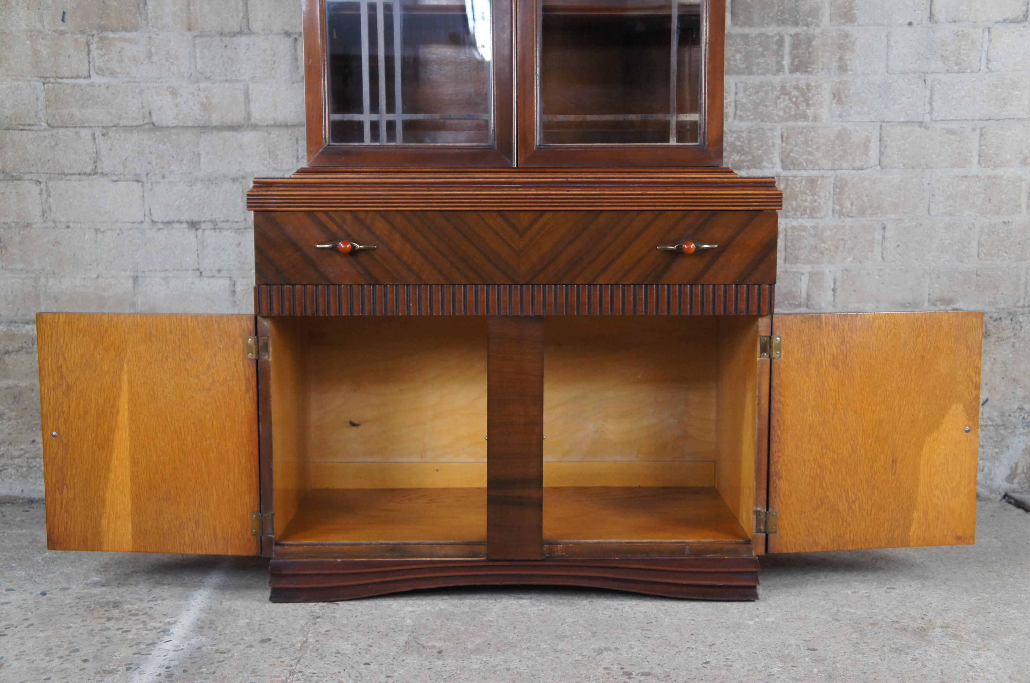 Antique Art Deco Walnut Stepback Cupboard China Display Cabinet Boookcase 2