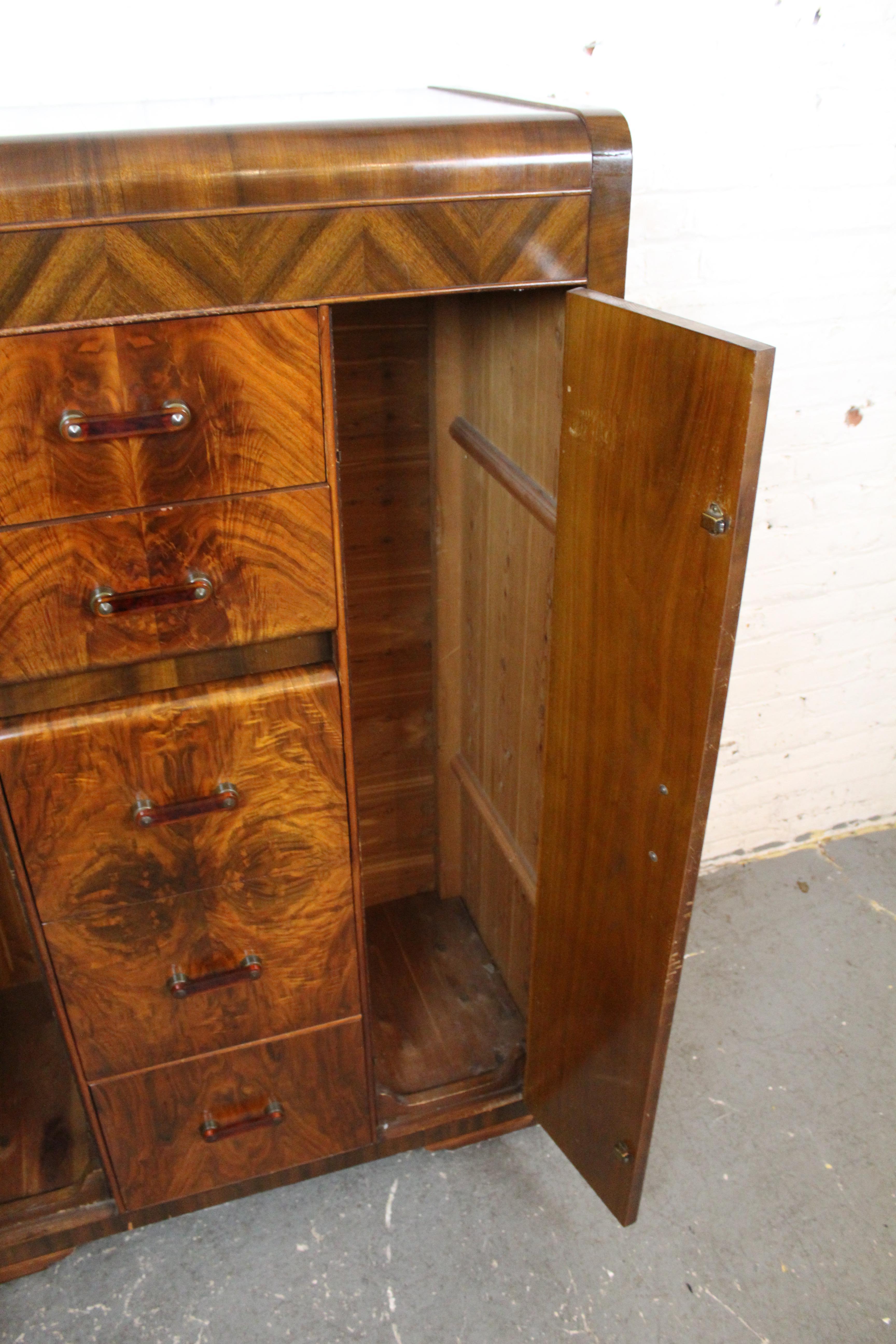 Antique Art Deco Waterfall Burl Wardrobe by Tri-Bond 3