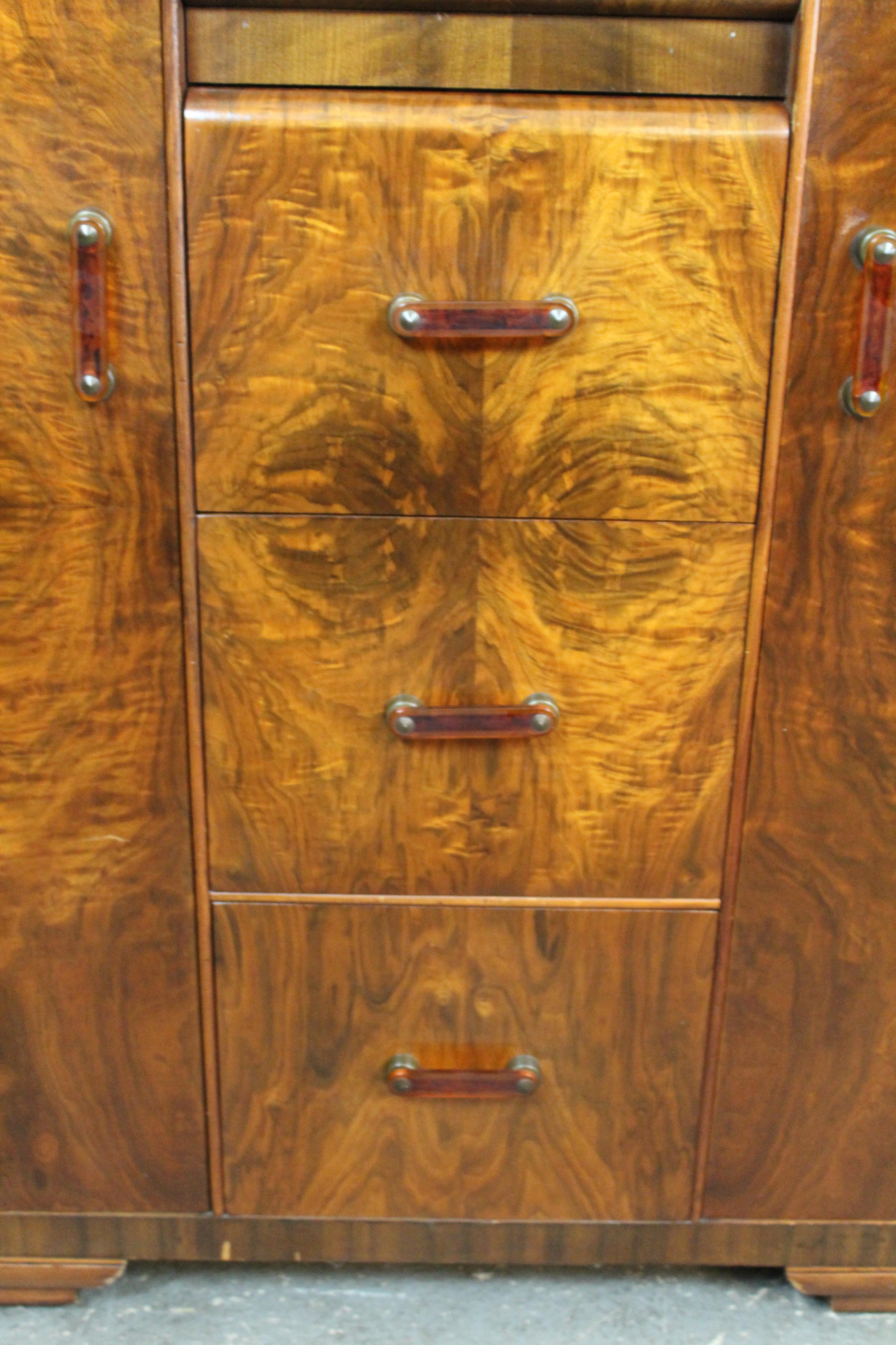 Antique Art Deco Waterfall Burl Wardrobe by Tri-Bond 10