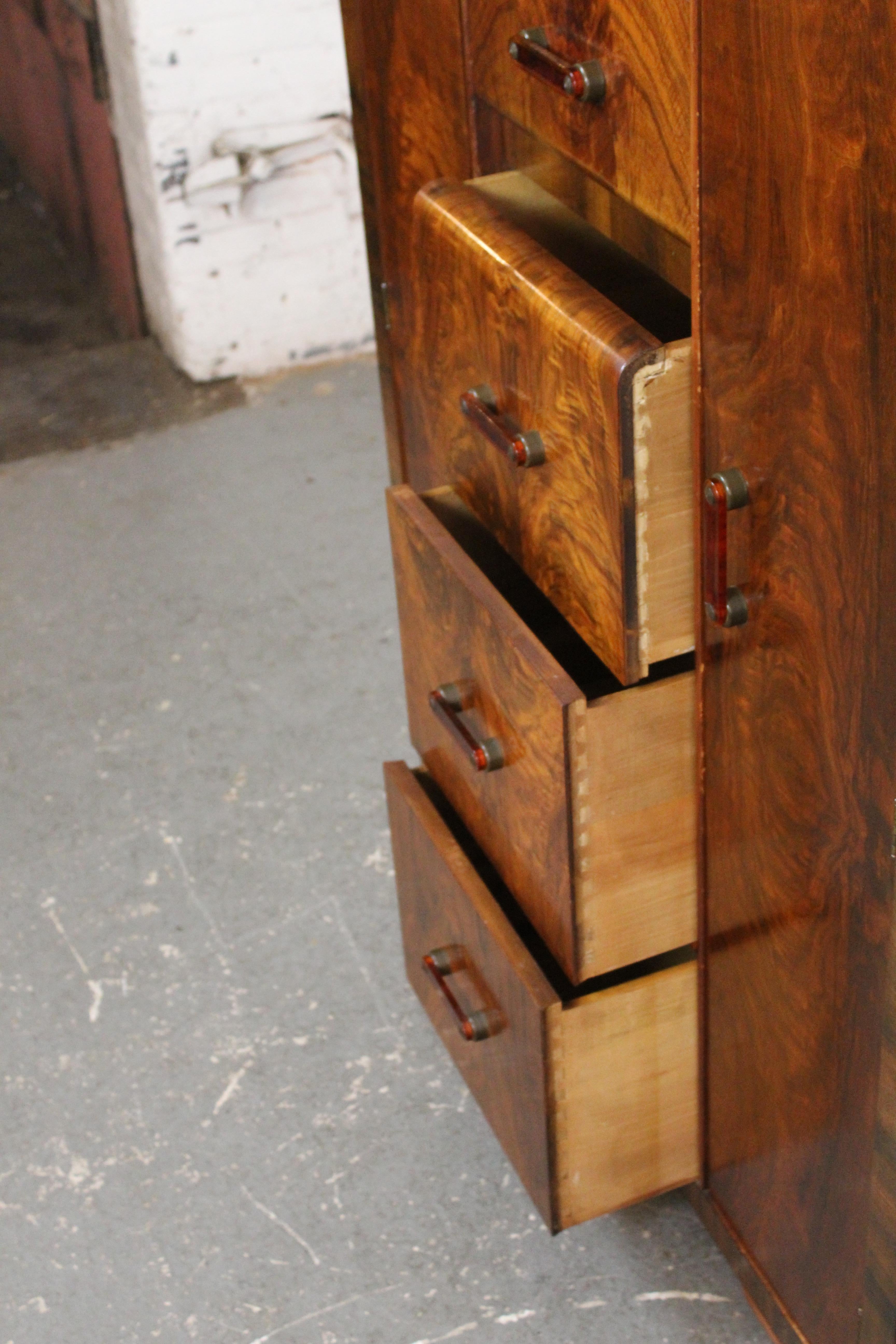 Bakelite Antique Art Deco Waterfall Burl Wardrobe by Tri-Bond