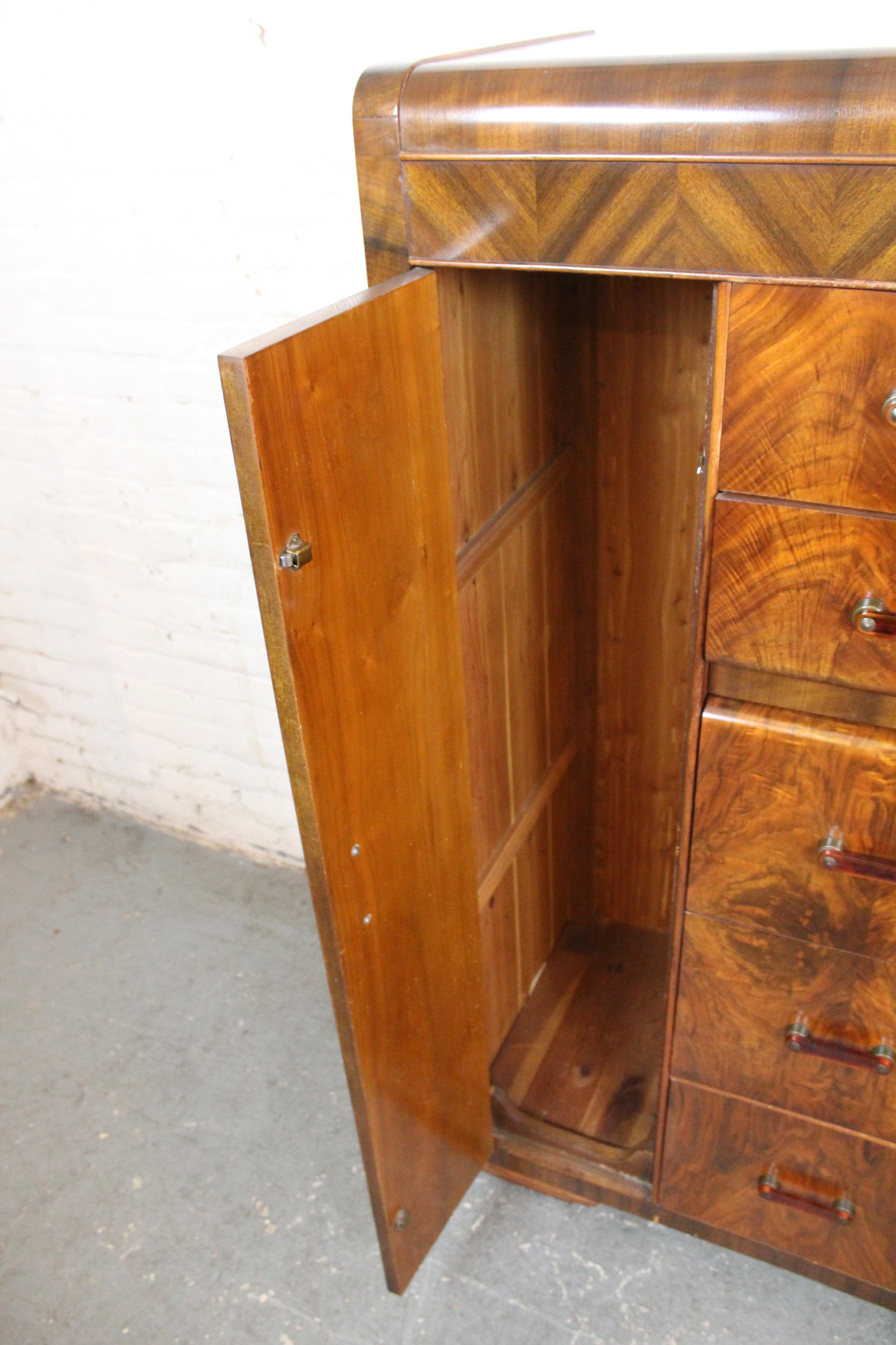 Antique Art Deco Waterfall Burl Wardrobe by Tri-Bond 2