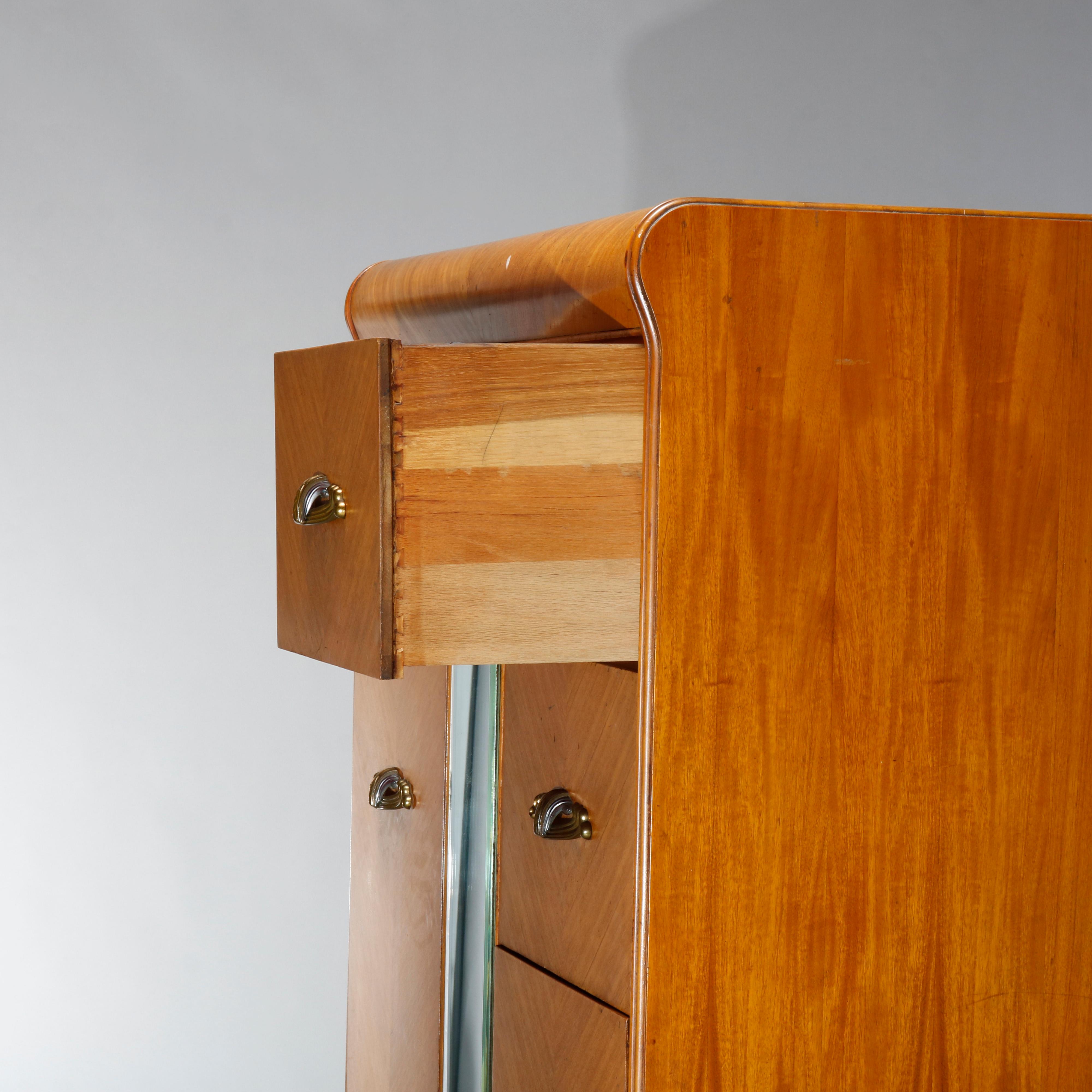 Antique Art Deco Waterfall Satinwood & Mahogany Cedar Lined Armoire, c1930 2