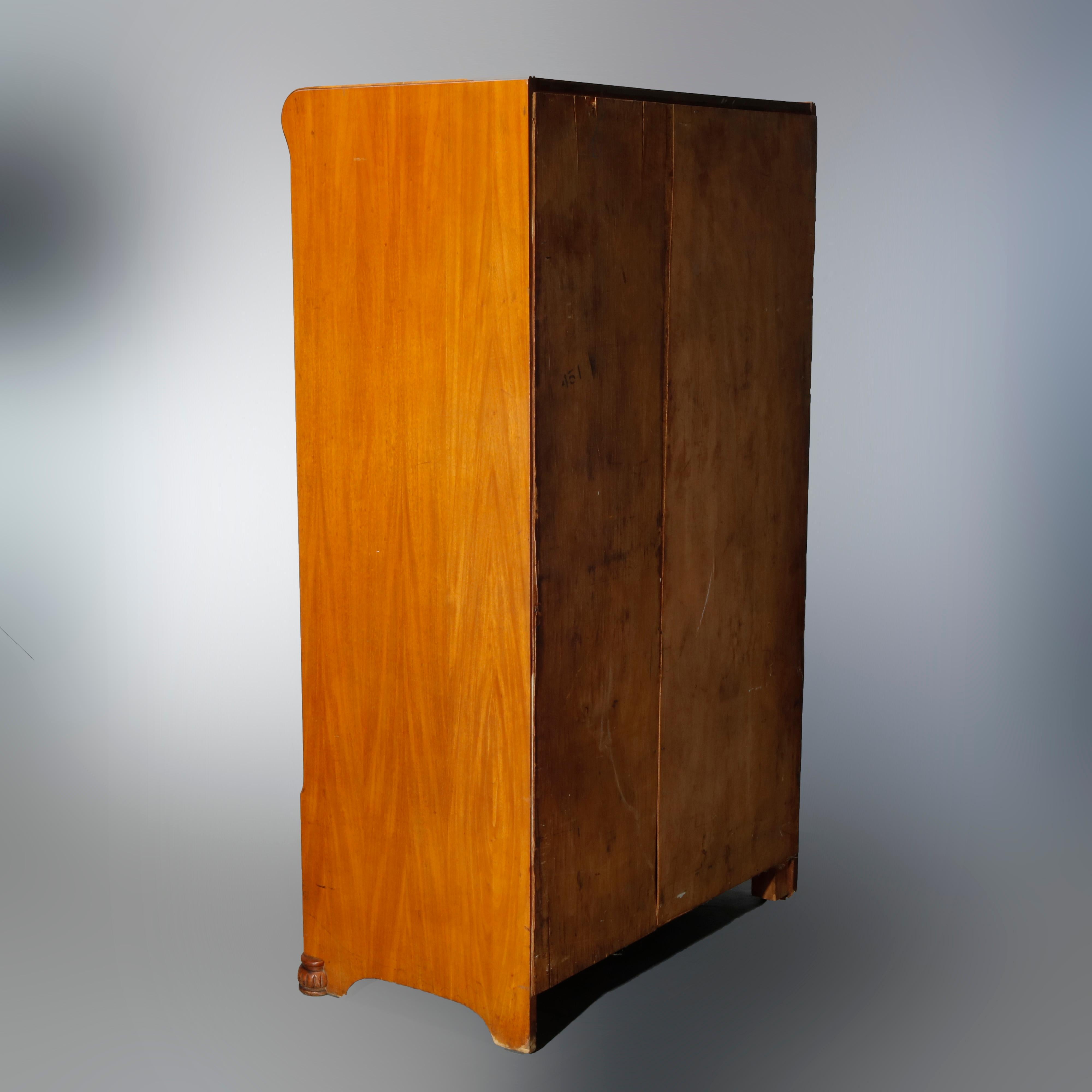 Antique Art Deco Waterfall Satinwood & Mahogany Cedar Lined Armoire, c1930 5