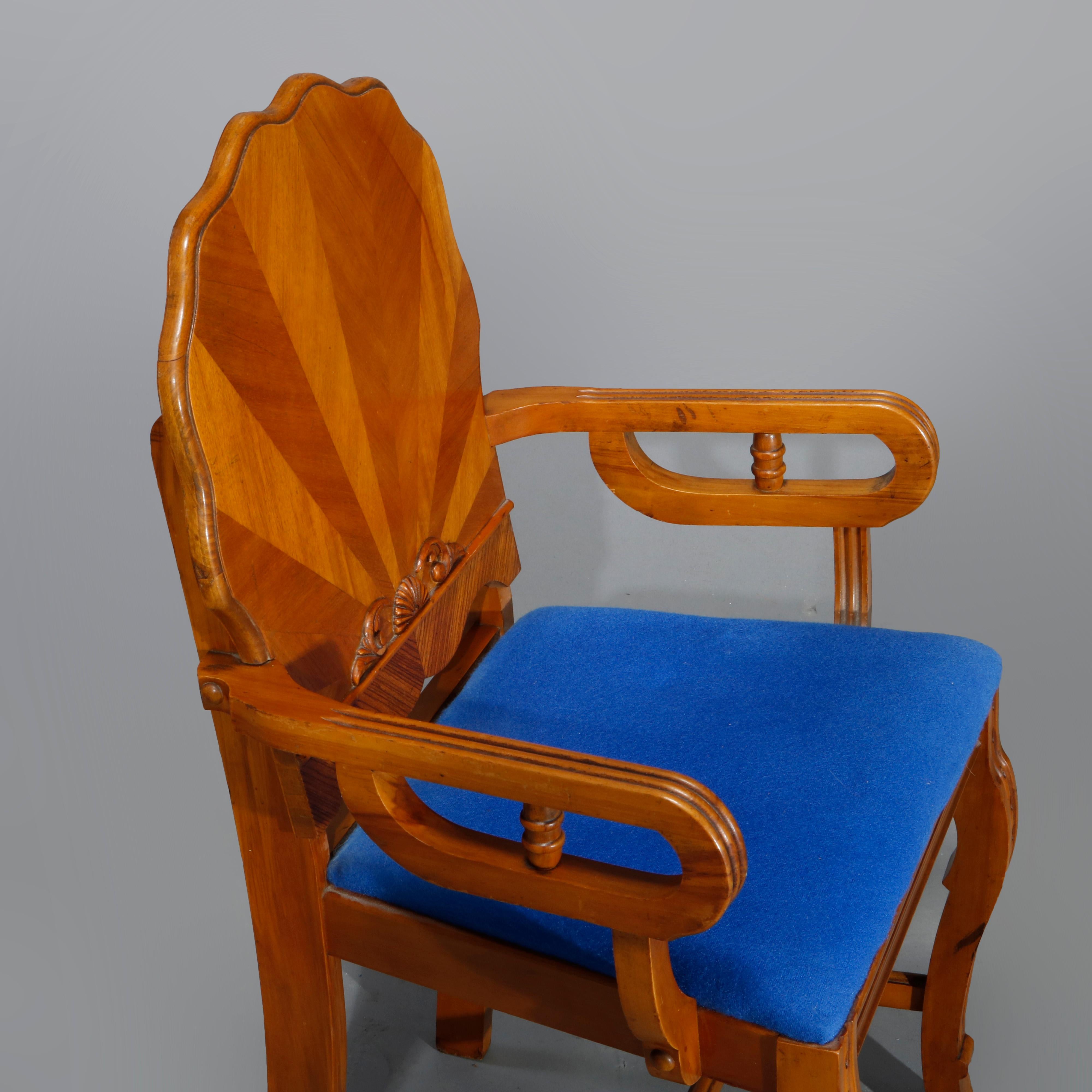 Antique Art Deco Waterfall Satinwood & Mahogany Stand & Sunburst Side Chair 9