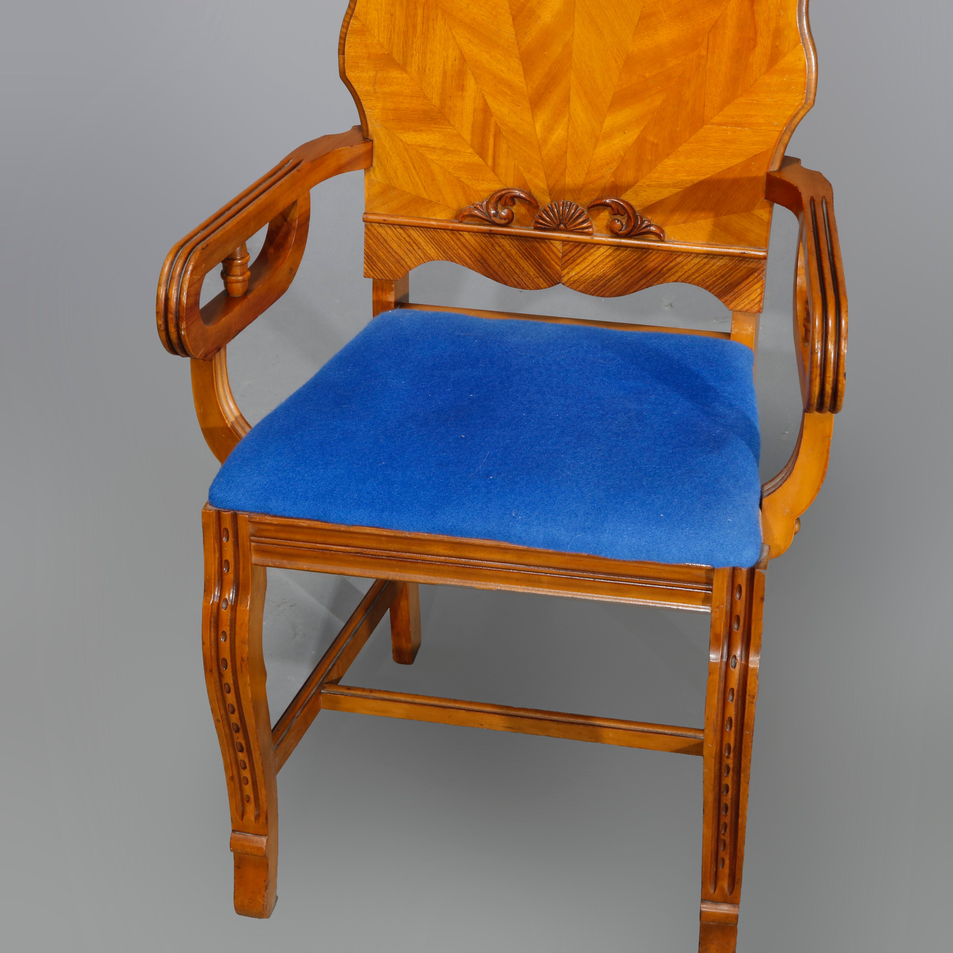 Antique Art Deco Waterfall Satinwood & Mahogany Stand & Sunburst Side Chair 10