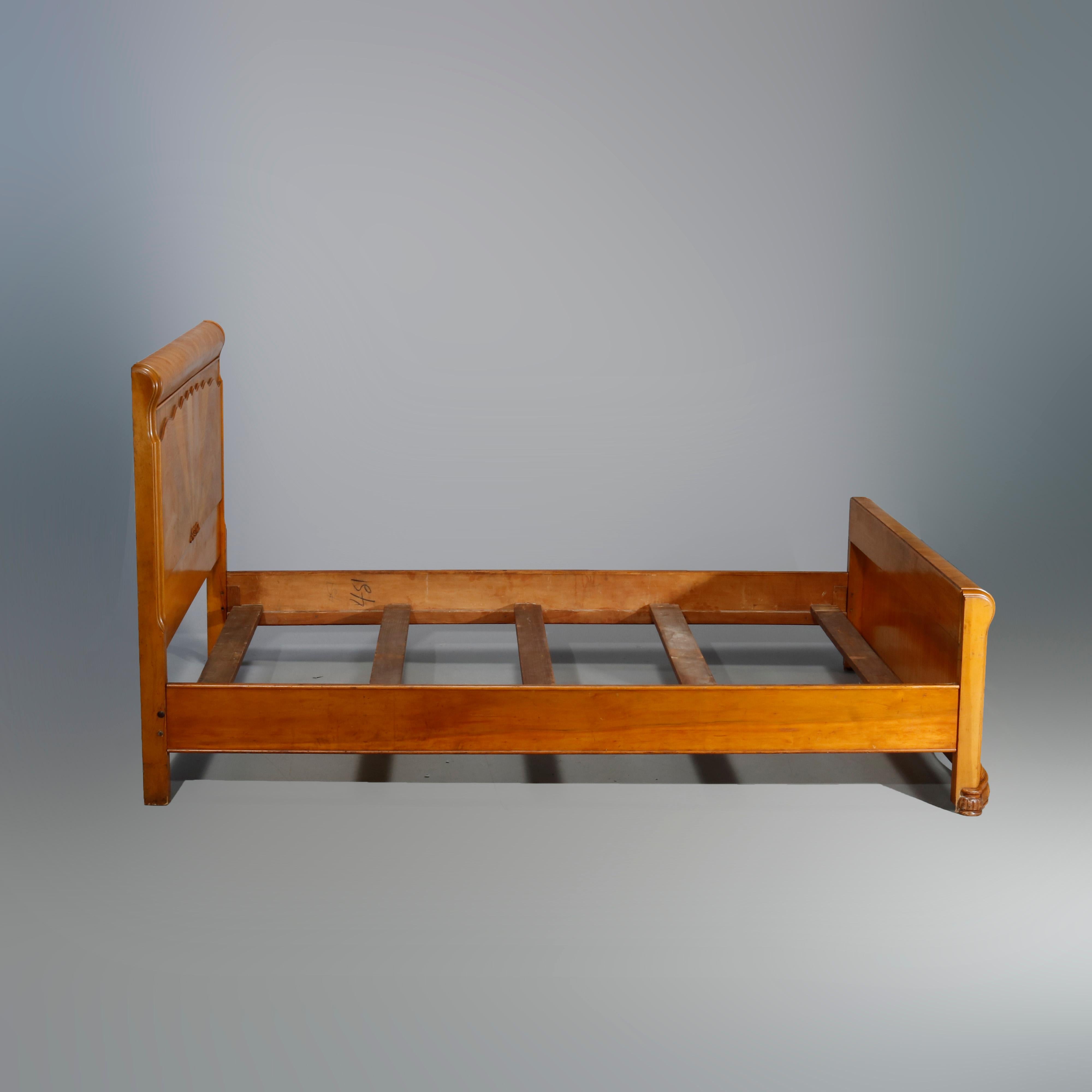 Wood Antique Art Deco Waterfall Satinwood & Mahogany Sunburst Double Bed, c1930