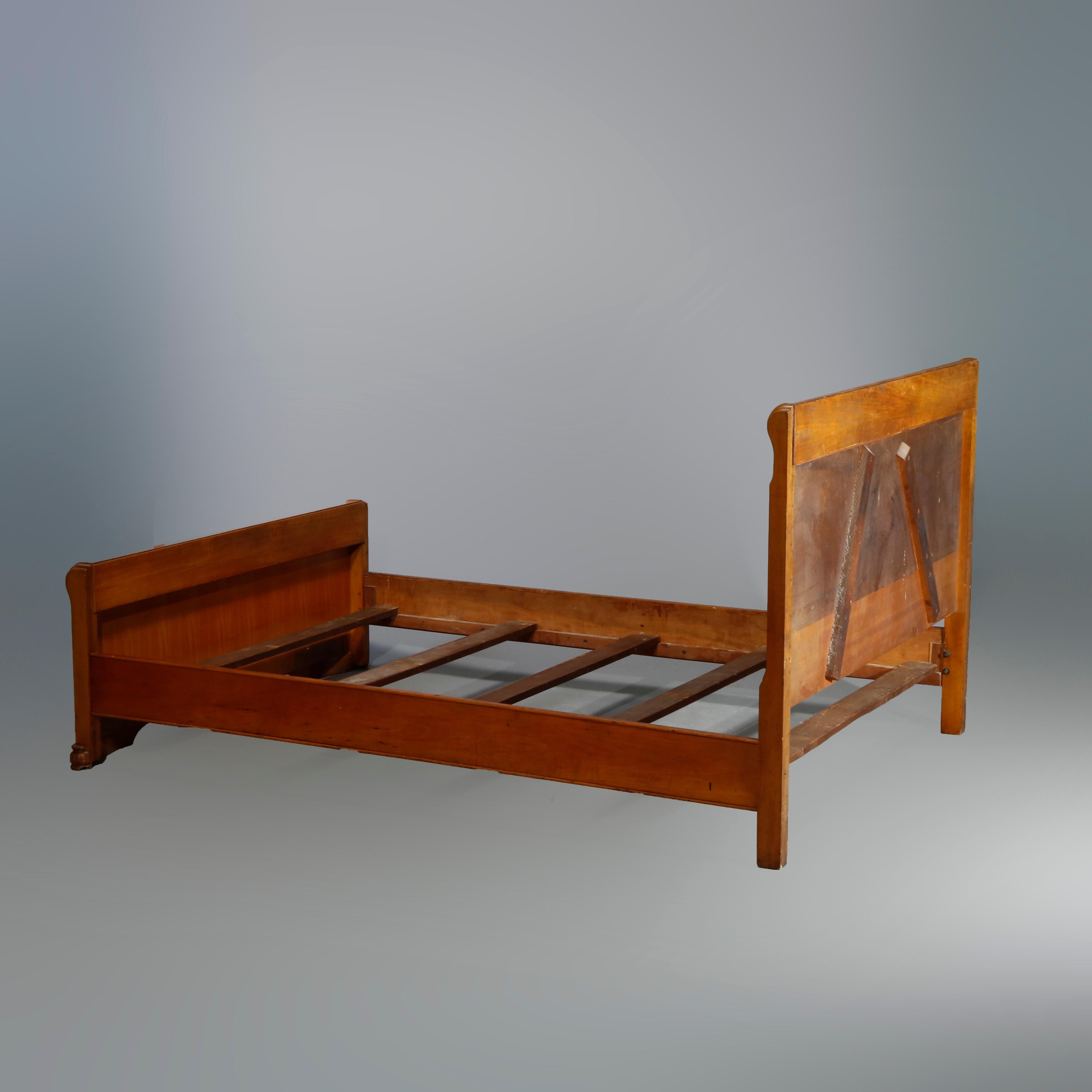 Antique Art Deco Waterfall Satinwood & Mahogany Sunburst Double Bed, c1930 1