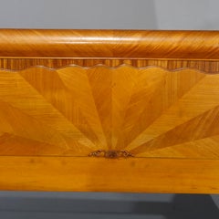 Antique Art Deco Waterfall Satinwood & Mahogany Sunburst Double Bed, c1930