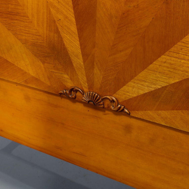 Antique Art Deco Waterfall Satinwood and Mahogany Sunburst Double Bed