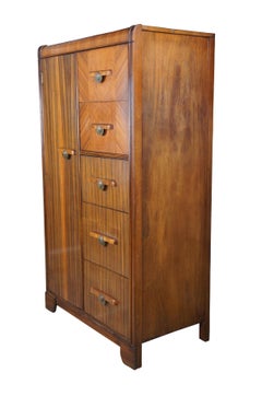 Antique Art Deco Waterfall Walnut Chifforobe Gentlemans Chest Dresser Closet 60"