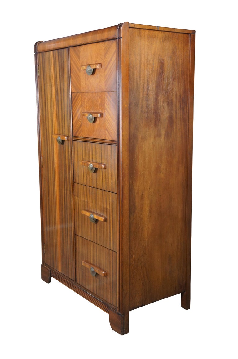 Antique Art Deco Waterfall Walnut Chifforobe Gentlemans Chest Dresser  Closet 60" at 1stDibs | art deco waterfall armoire
