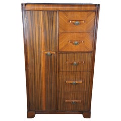 Antique Art Deco Waterfall Walnut Chifforobe Gentlemans Chest Dresser Closet 60"