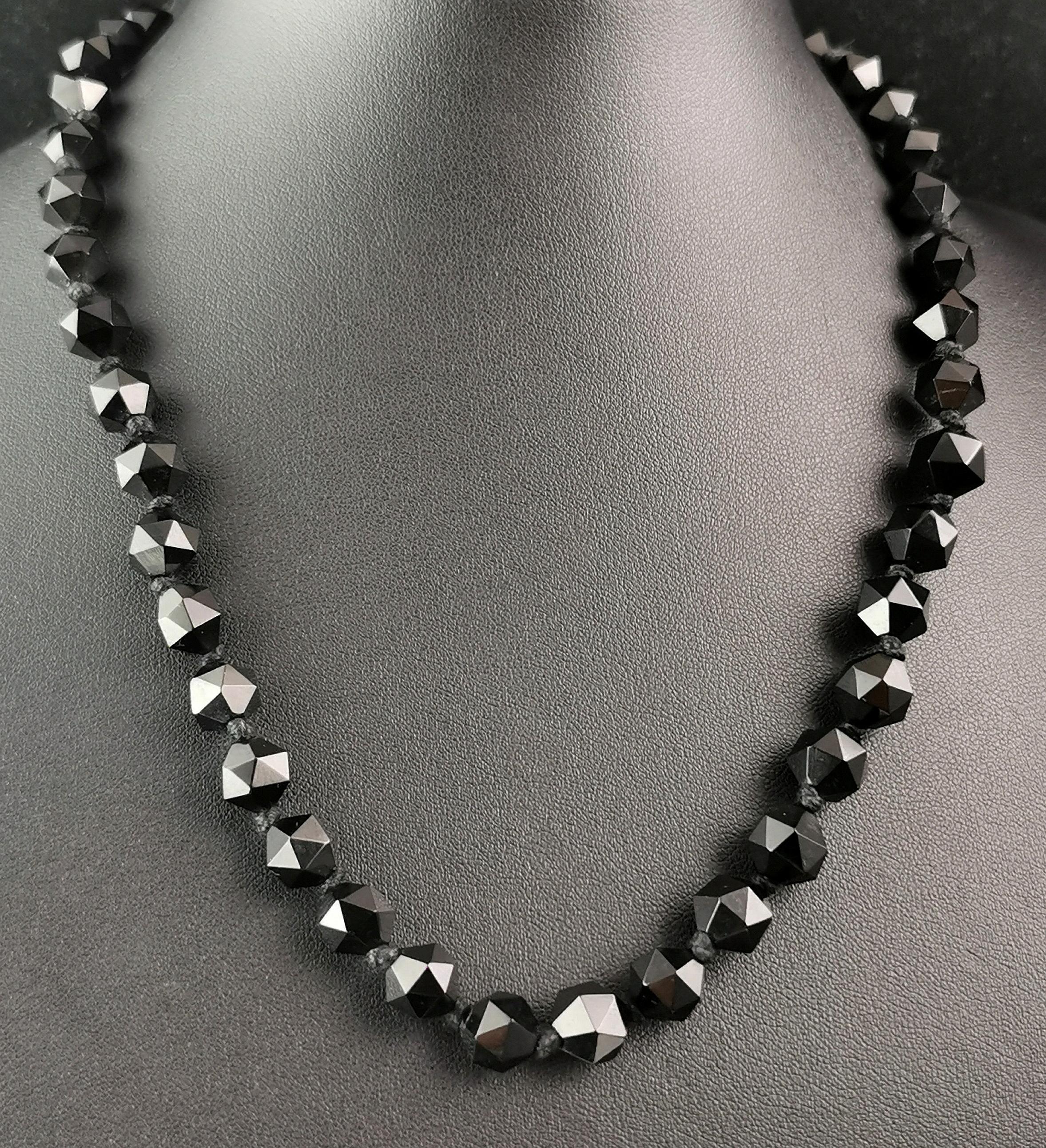 Women's Antique Art Deco Whitby Jet bead necklace  For Sale