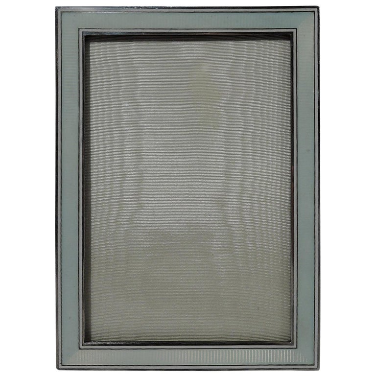 Antique Art Deco White Enamel and Silver Picture Frame For Sale at 1stDibs