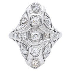Antique Art Deco White Gold 0.83tcw Old Mine Cut Diamond Dinner Ring