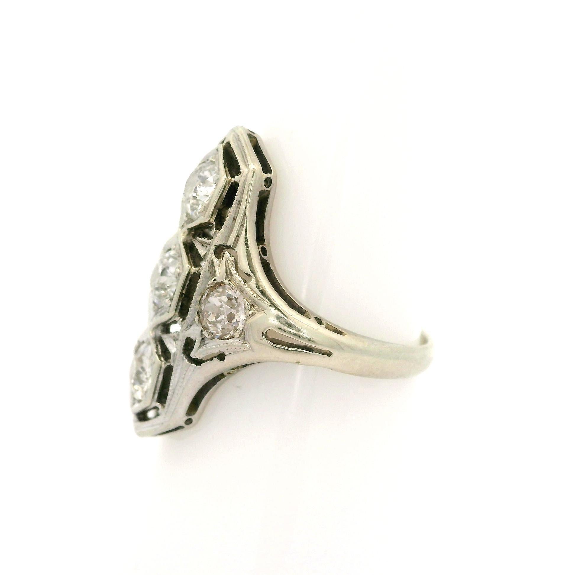 Antiker Art Deco Weißgold 1,02ctw Old Mine Cut Chunky Diamond Dinner Ring im Angebot 4