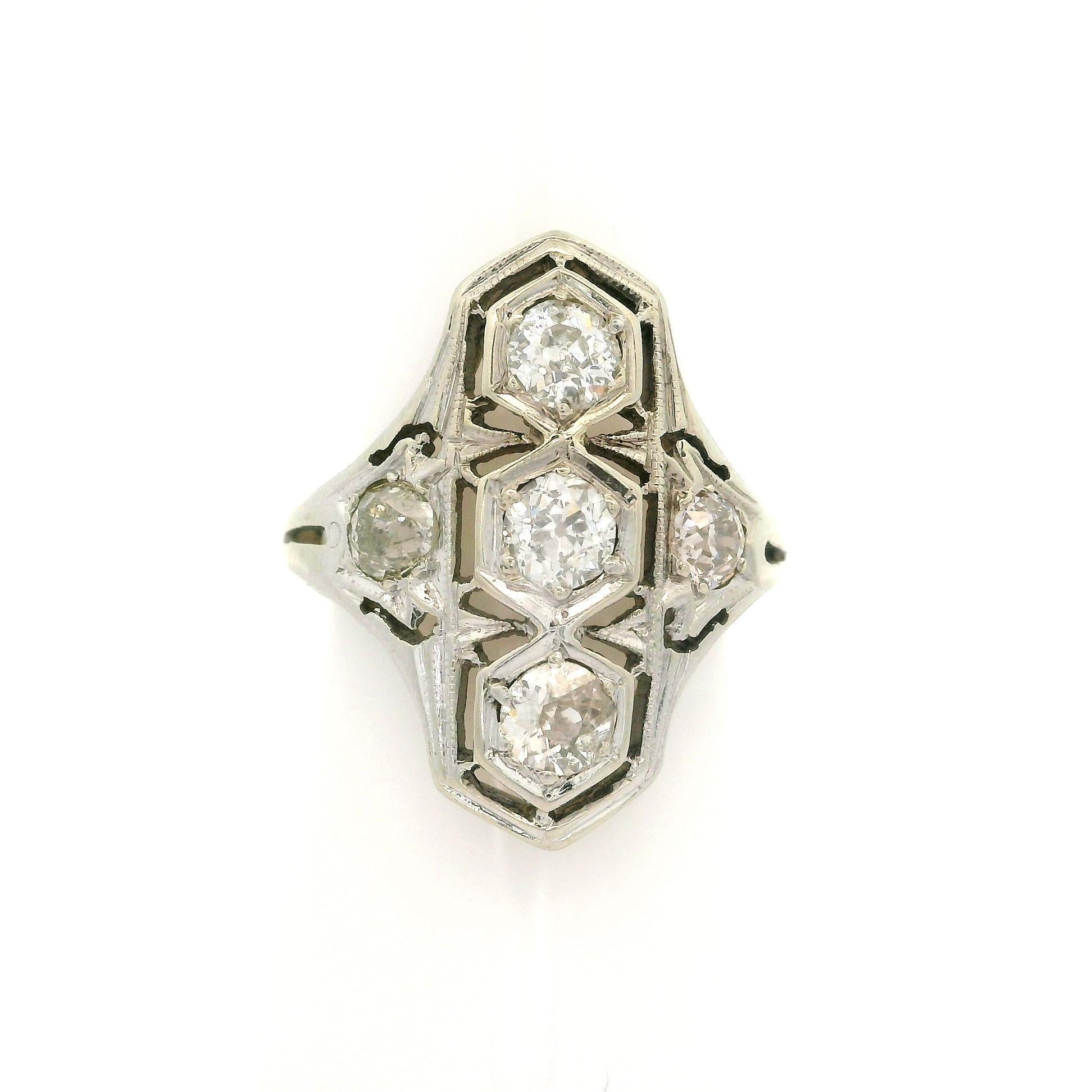 Antiker Art Deco Weißgold 1,02ctw Old Mine Cut Chunky Diamond Dinner Ring im Angebot 9