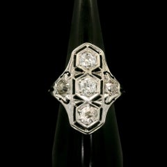 Antique Art Deco White Gold 1.02ctw Old Mine Cut Chunky Diamond Dinner Ring