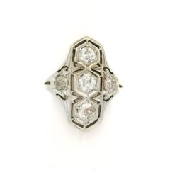 Antique Art Deco White Gold 1.02ctw Old Mine Cut Chunky Diamond Dinner Ring