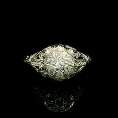 Antique Art Deco White Gold .18ctw Old Cut Diamond Filgree Engraved Work Ring