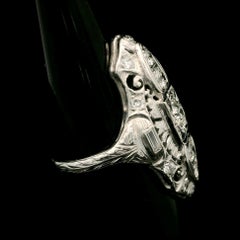 Antique Art Deco White Gold 1ctw Old Cut Diamond Filigree Engraved Dinner Ring