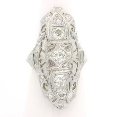Antiguo Anillo de Cena Art Decó de Oro Blanco con Filigrana Grabada de Diamantes de Corte Antiguo de 1ctw