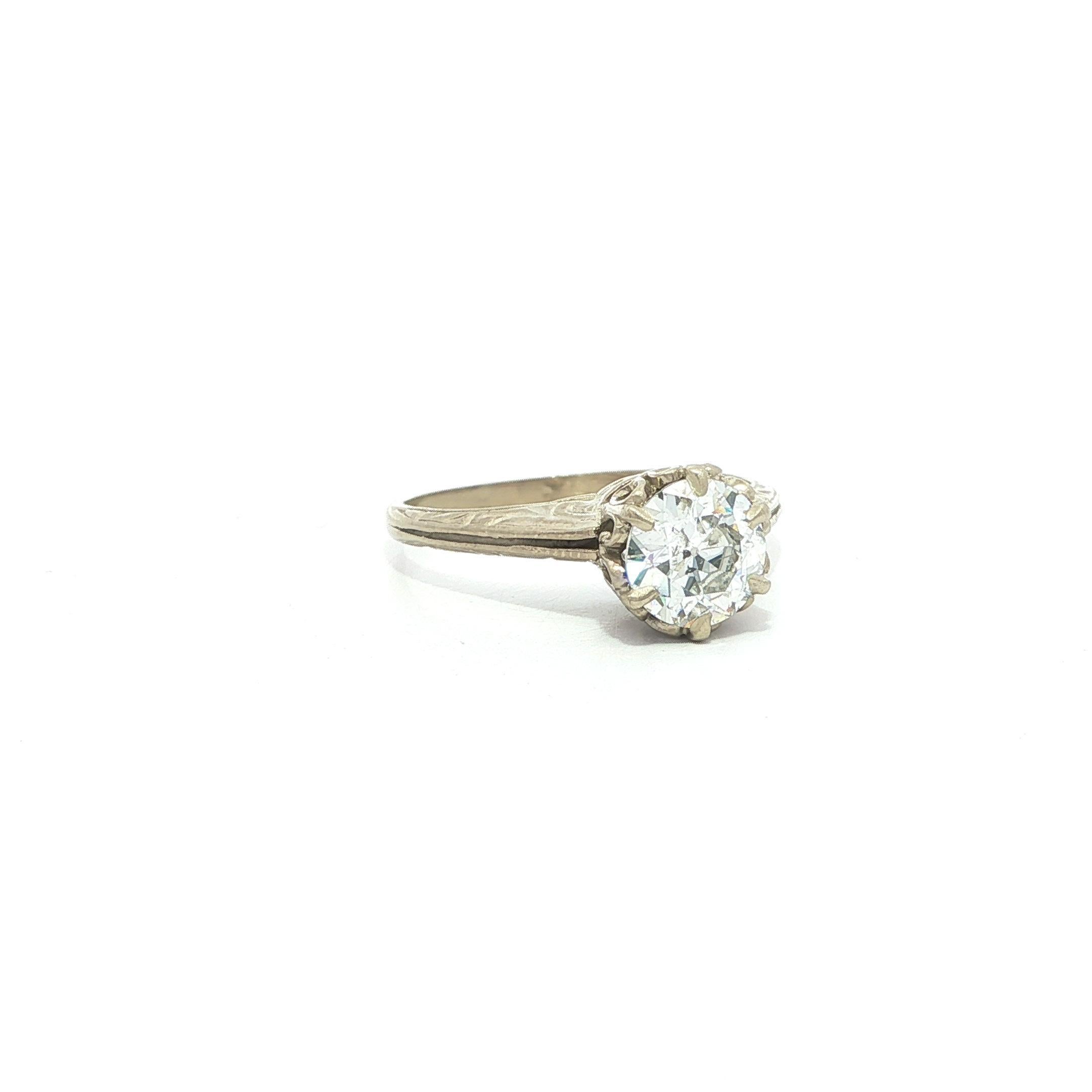 Antique Art Deco White Gold .81ct Old European Diamond Solitaire Engagement Ring For Sale 5