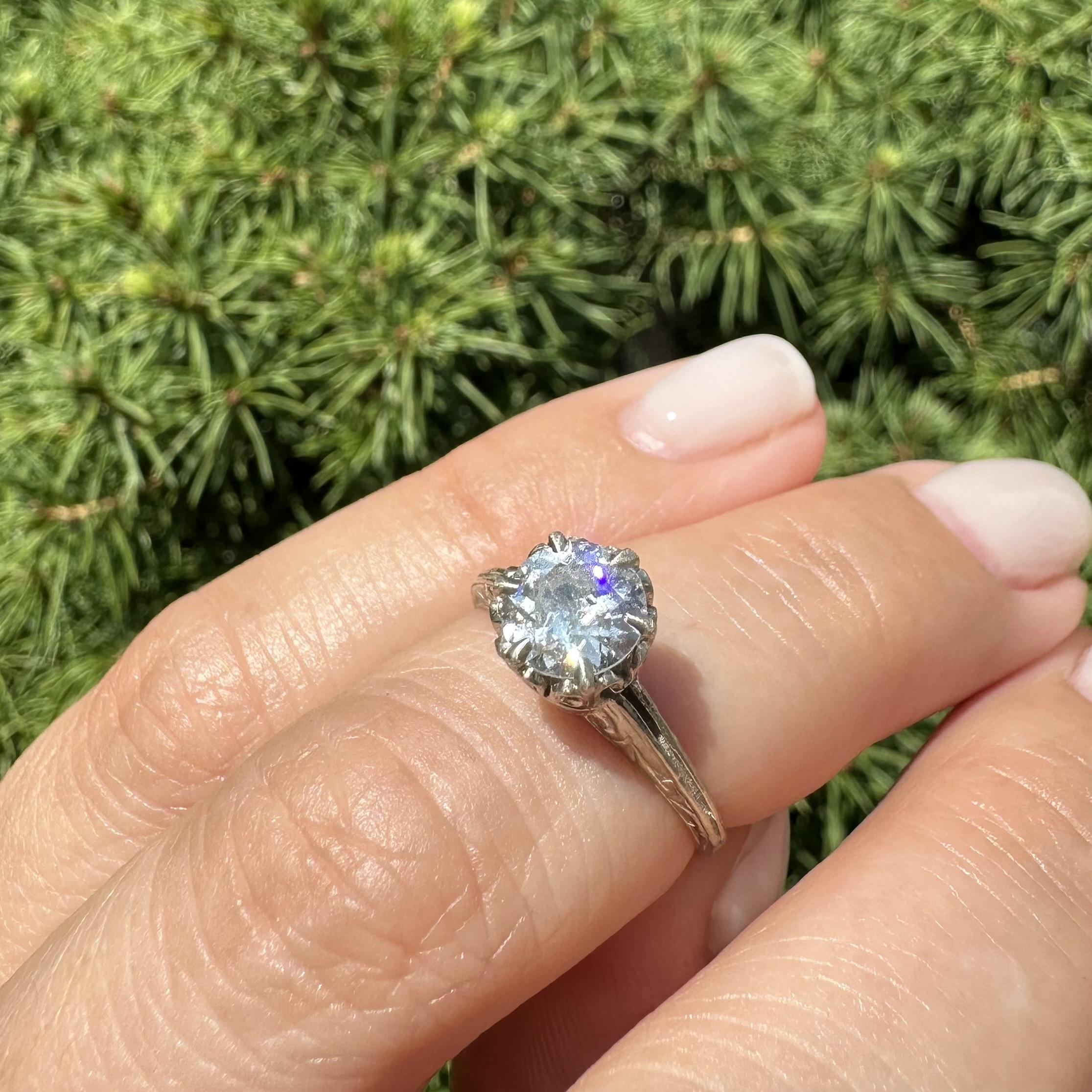Antique Art Deco White Gold .81ct Old European Diamond Solitaire Engagement Ring For Sale 8