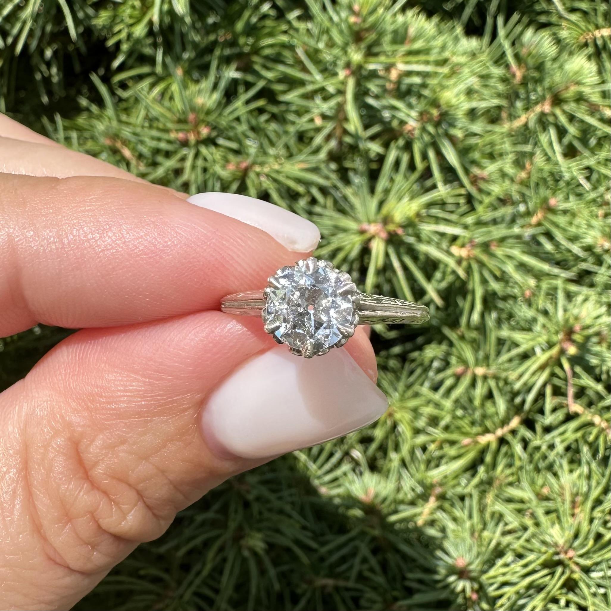 Antique Art Deco Fiery Brilliant Old European Cut Diamond Solitaire Engagement Ring with Scroll Work & Open Work Basket

--Stone(s):--
(1) Natural Genuine Diamond - Old European Cut - Prong Set - Fiery & Brilliant - G Color - I1 Clarity - 6.06mm