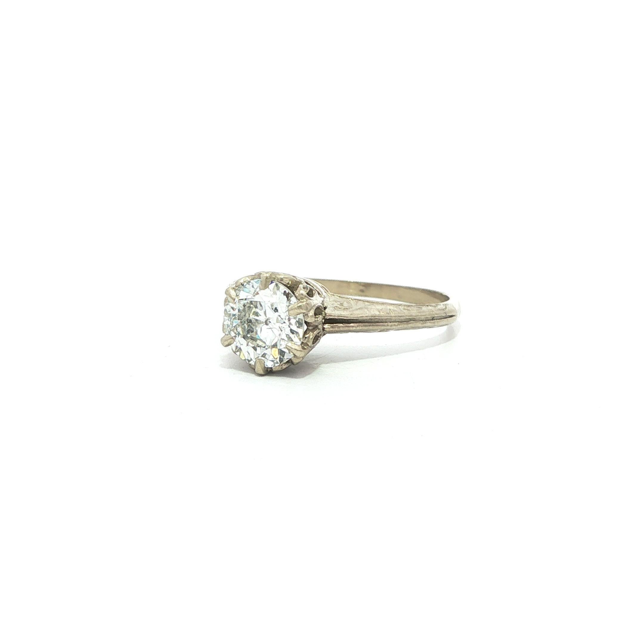 Antique Art Deco White Gold .81ct Old European Diamond Solitaire Engagement Ring In Excellent Condition For Sale In Montclair, NJ