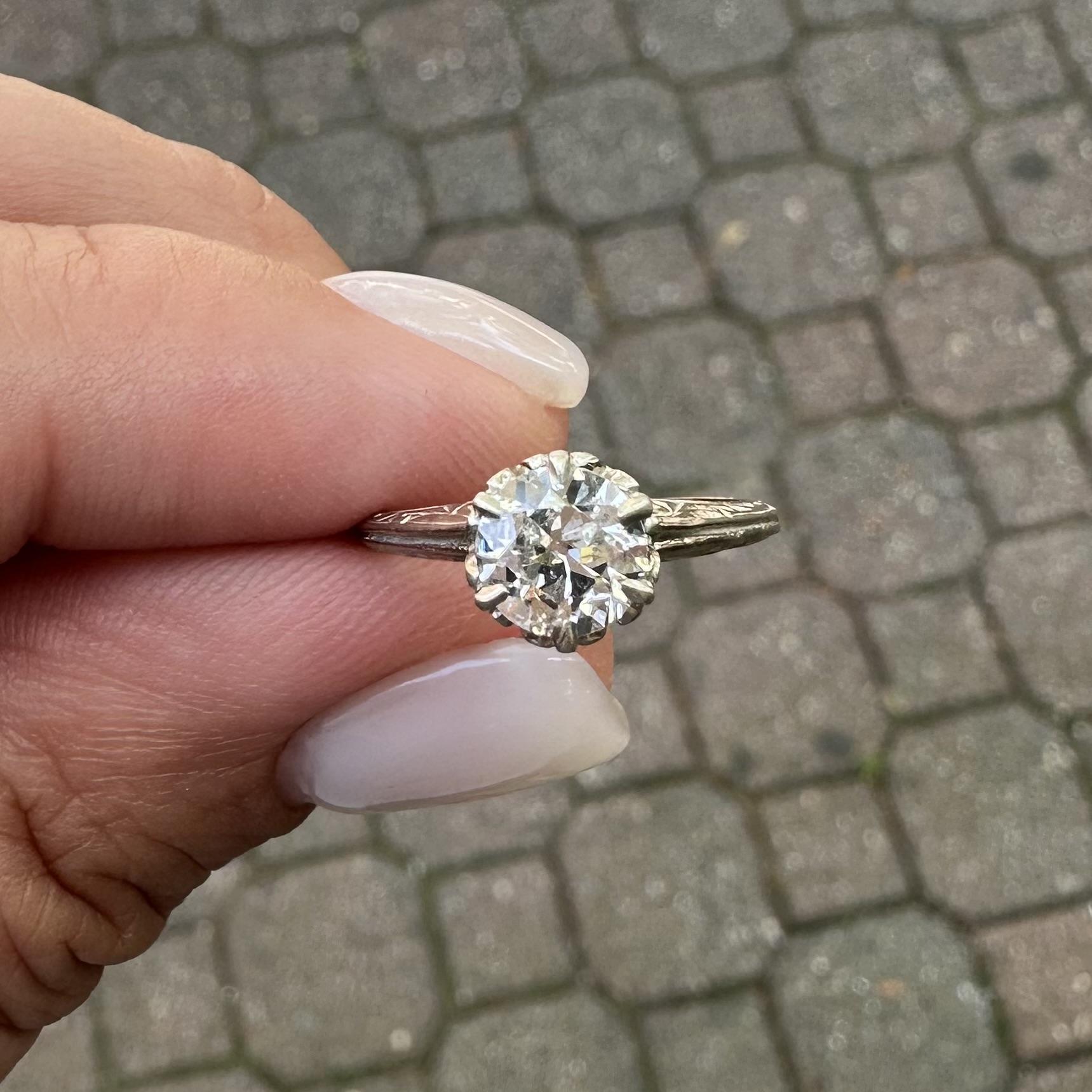 Antique Art Deco White Gold .81ct Old European Diamond Solitaire Engagement Ring For Sale 1