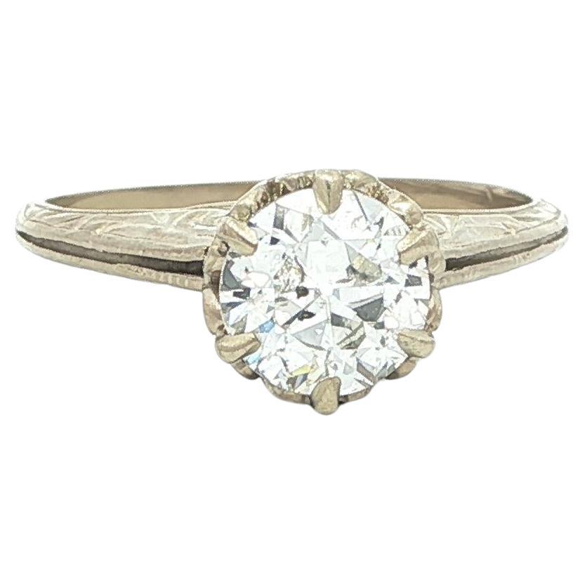 Antique Art Deco White Gold .81ct Old European Diamond Solitaire Engagement Ring