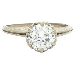 Antiguo Anillo de Compromiso Solitario de Diamante Europeo Antiguo de Oro Blanco Art Decó de 0,81 ct