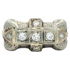 Antique Art Deco White Gold Diamond East West Wheat Engraved Work Band Ring