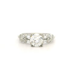 Antique Art Deco White Gold GIA 1.01ctw Old Diamond X Baguette Engagement Ring