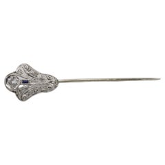 Antique Art Deco White Gold Old European Cut Natural Diamond Stick Pin Brooch