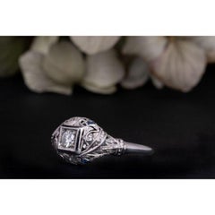 Antique Art Deco White Gold Sapphire and Diamond Engagement Ring