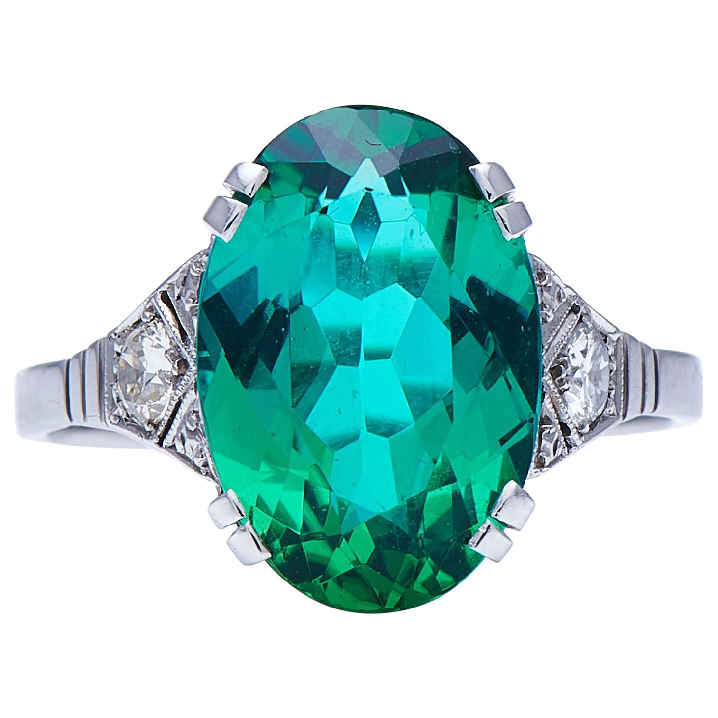 Antique, Art Deco, White Gold, Vivid Tourmaline and Diamond Ring