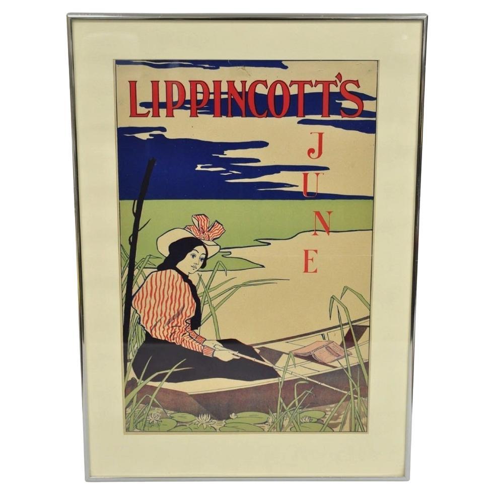 Antique Art Deco Will Carqueville Lippincott's "June" Framed Lithograph Print
