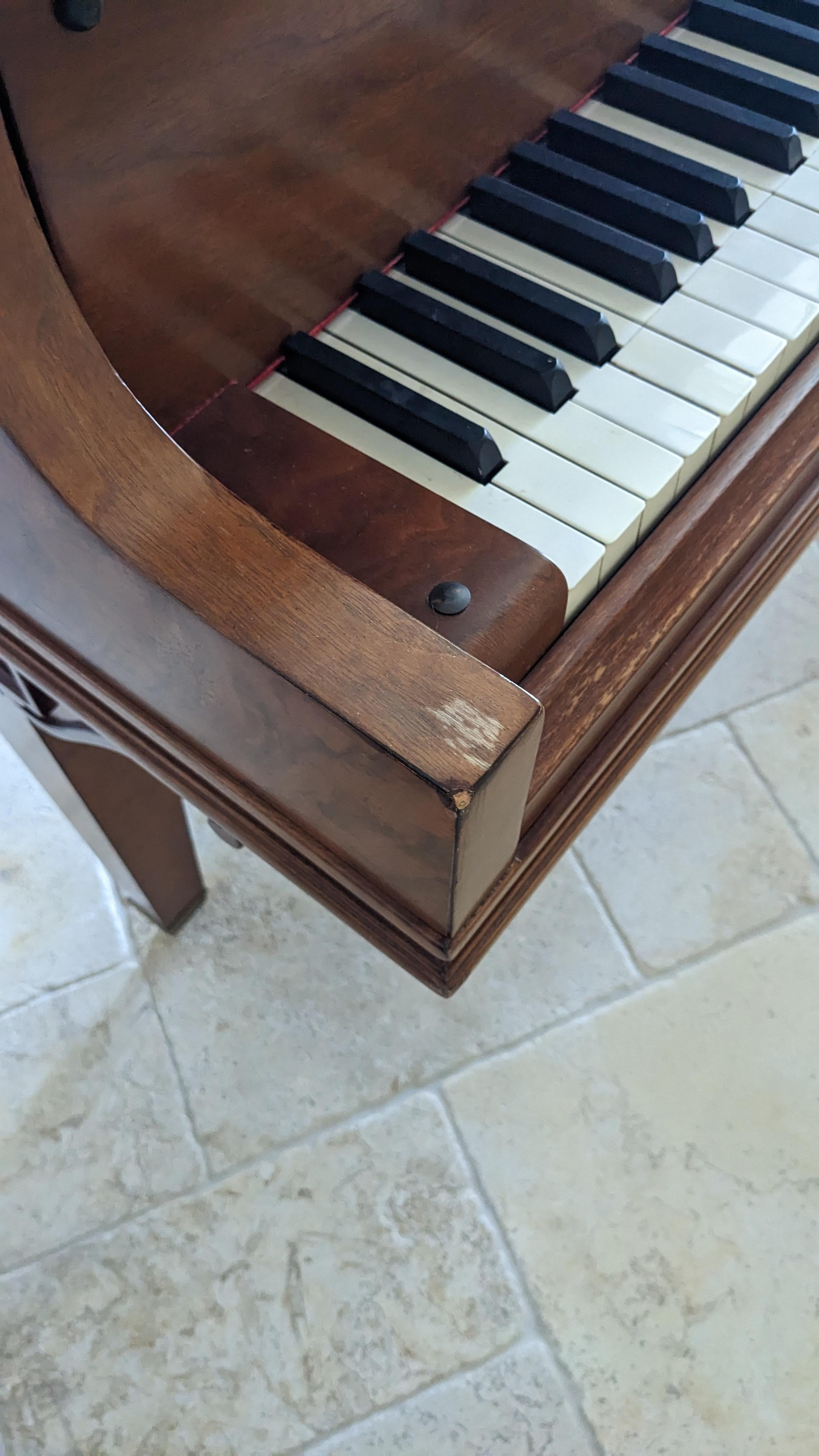 Antique Art Deco Wm. Knabe and Co. Crotch Walnut Baby Grand Player Piano & Bench 10
