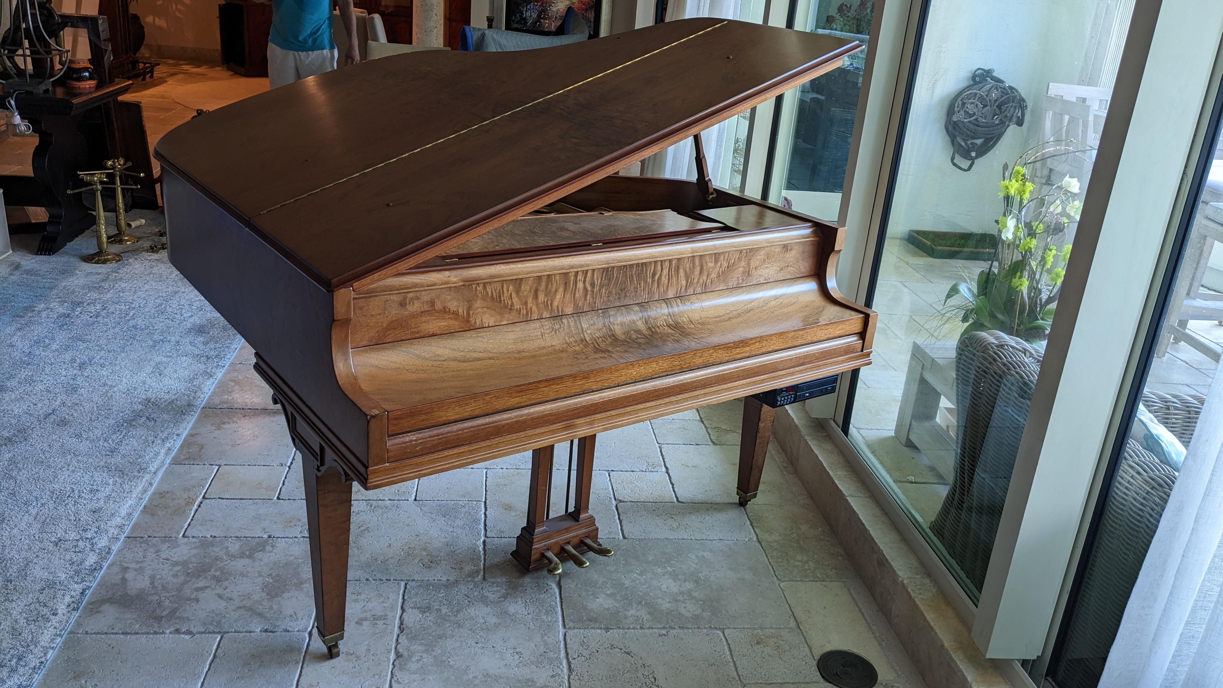 Antique Art Deco Wm. Knabe and Co. Crotch Walnut Baby Grand Player Piano & Bench 13